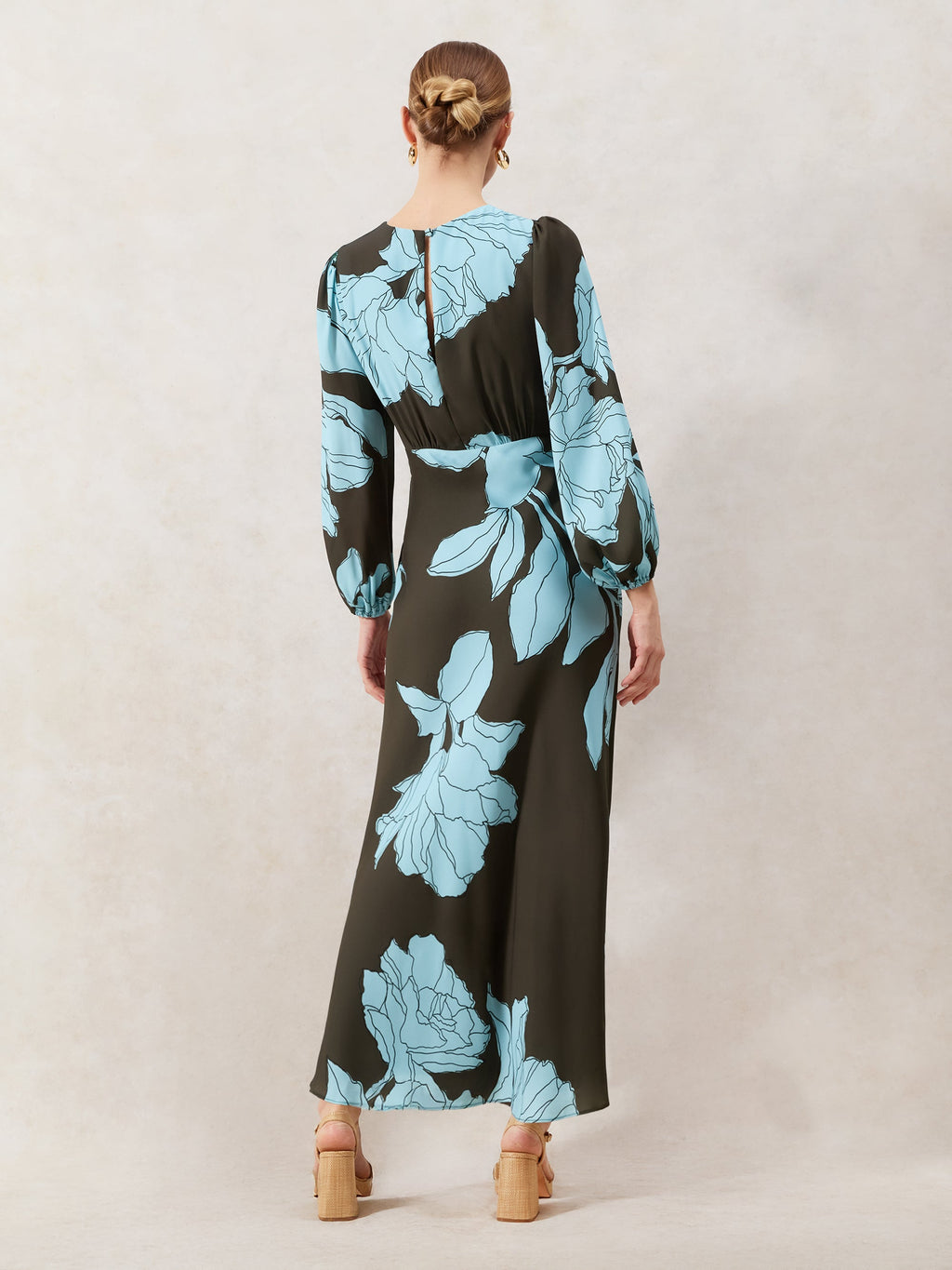 Mae Blue Floral Twist Front Midi Dress