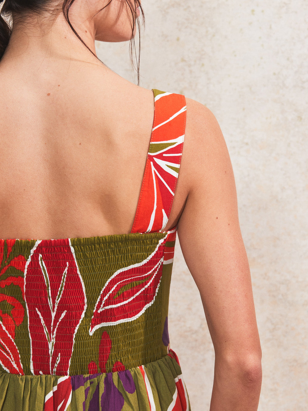 Olive Leaf-Print Cotton Dress