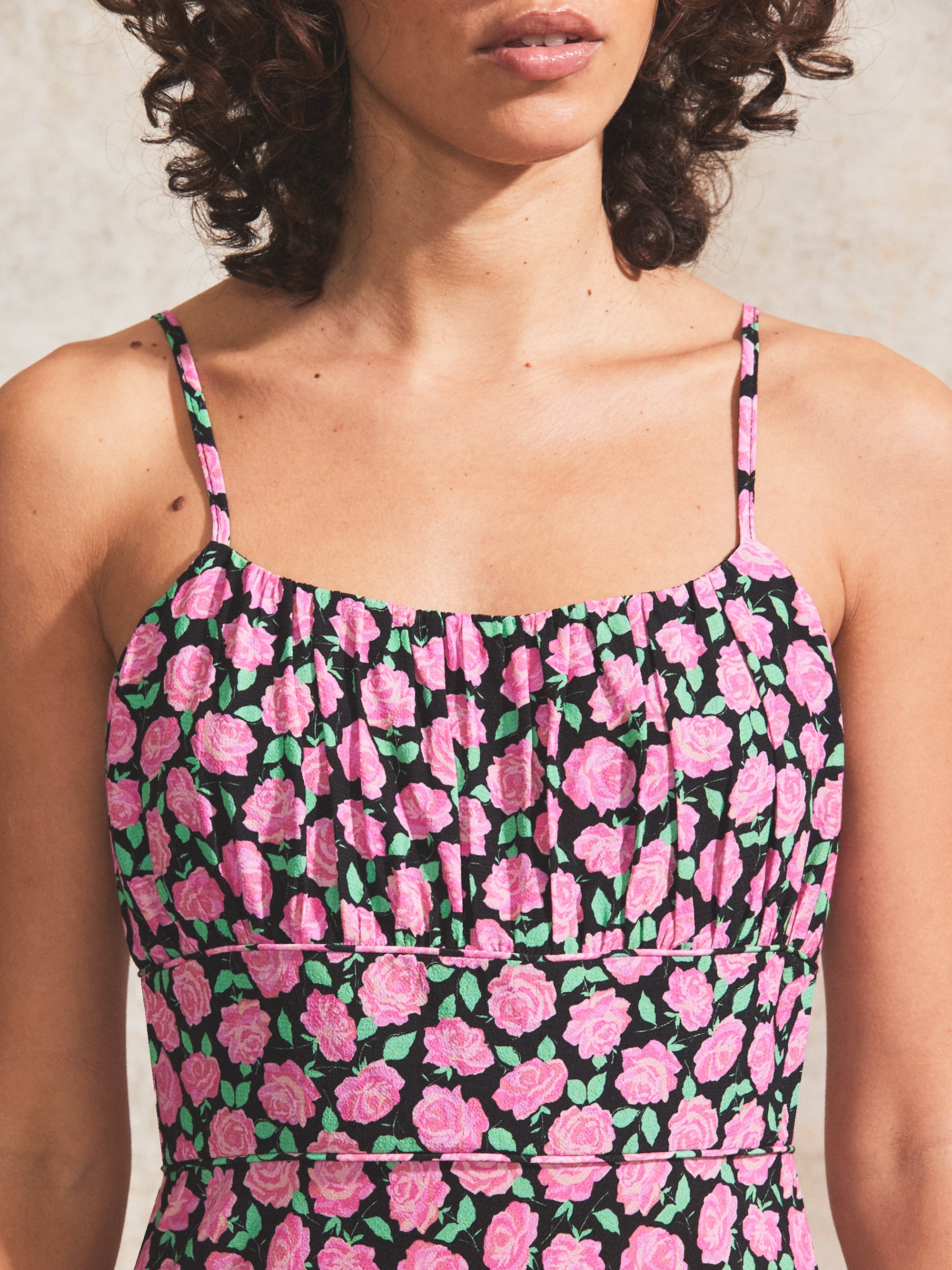 Pink Rose-Print Strappy Dress