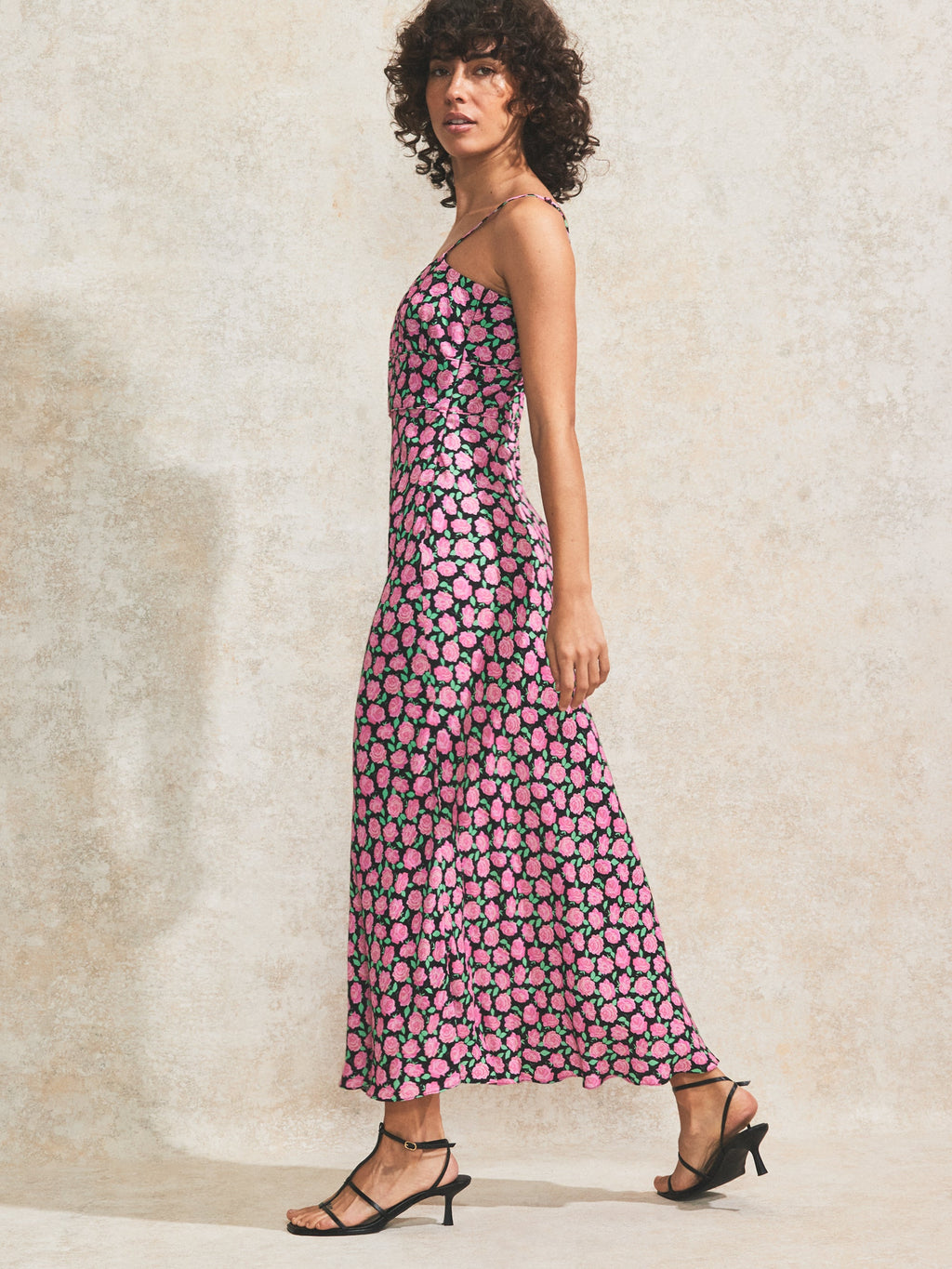 Pink Rose-Print Strappy Dress