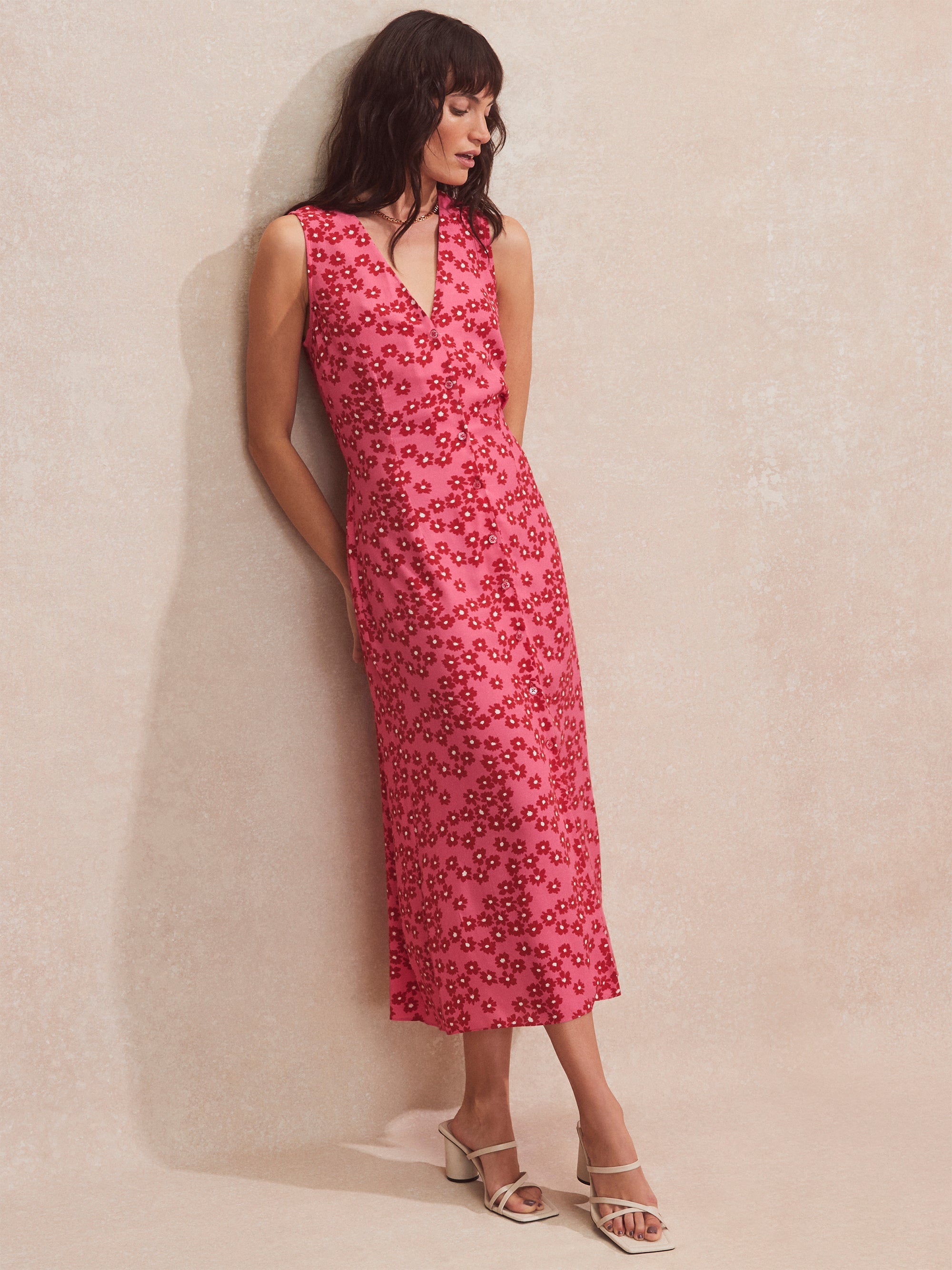 Pink Floral Button-Front Dress