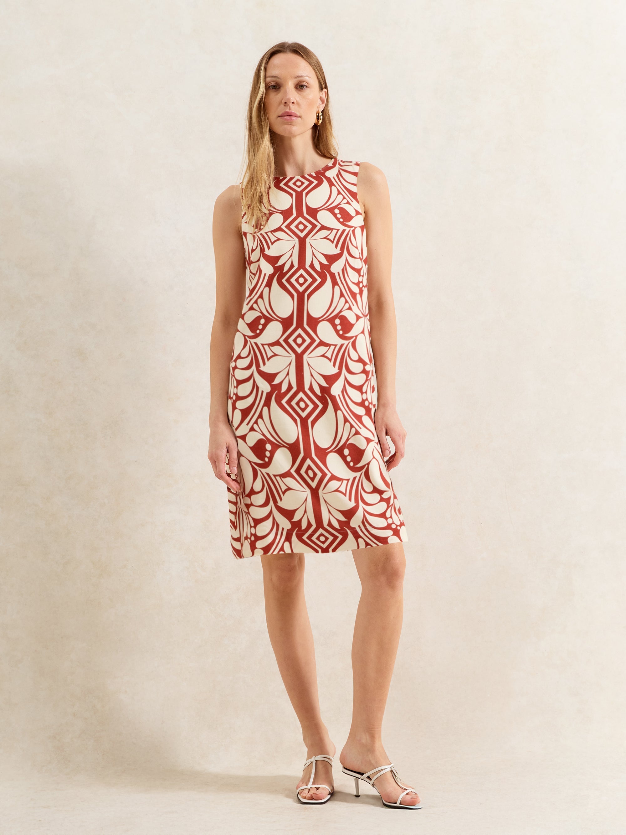 Brown Tile Printed Shift Dress