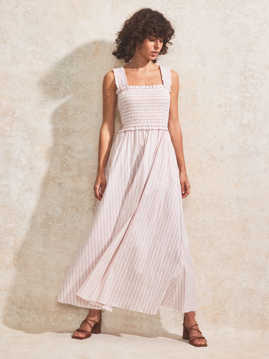 Pink Stripe Shirred Dress