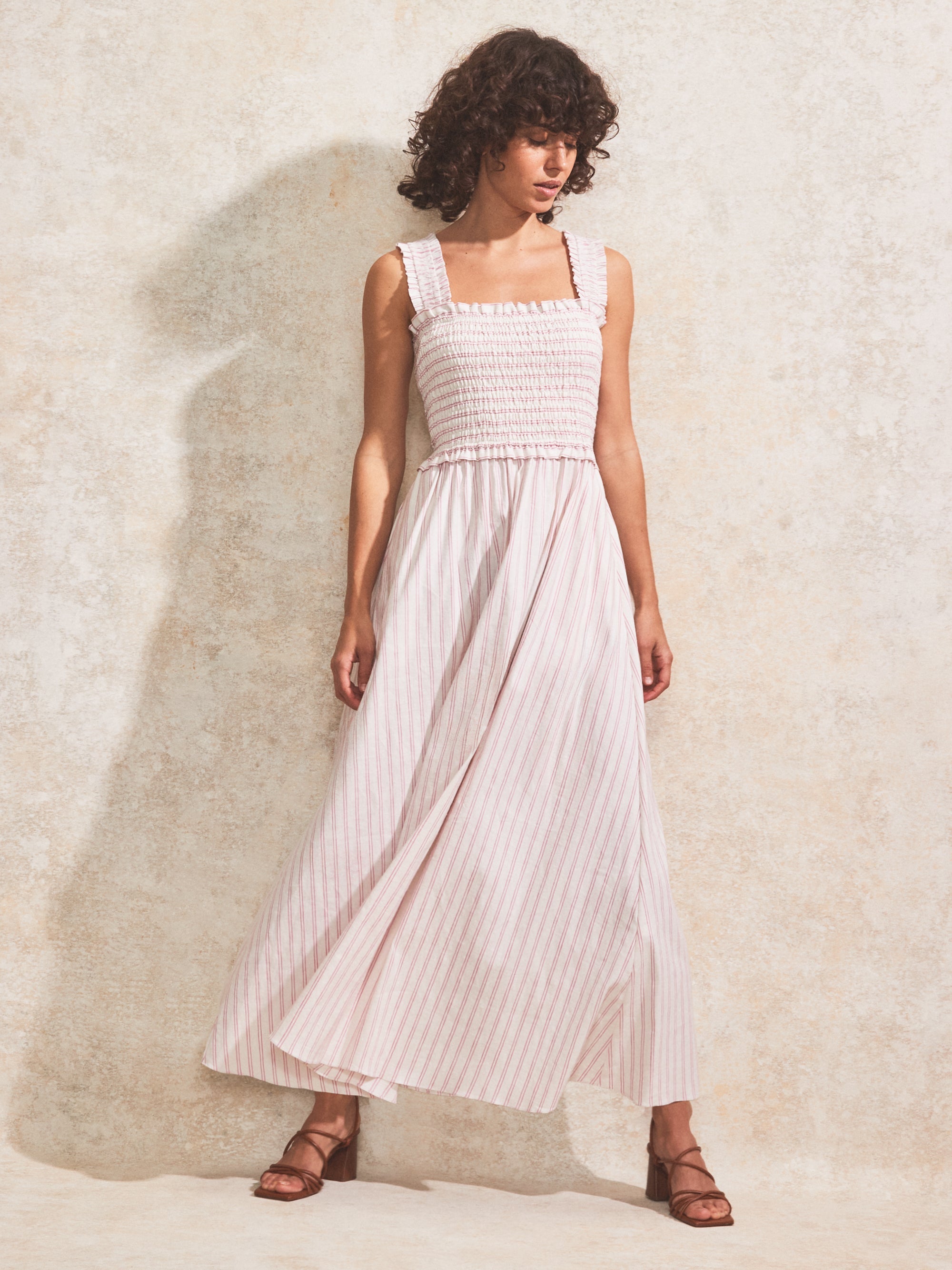 Pink Stripe Shirred Dress