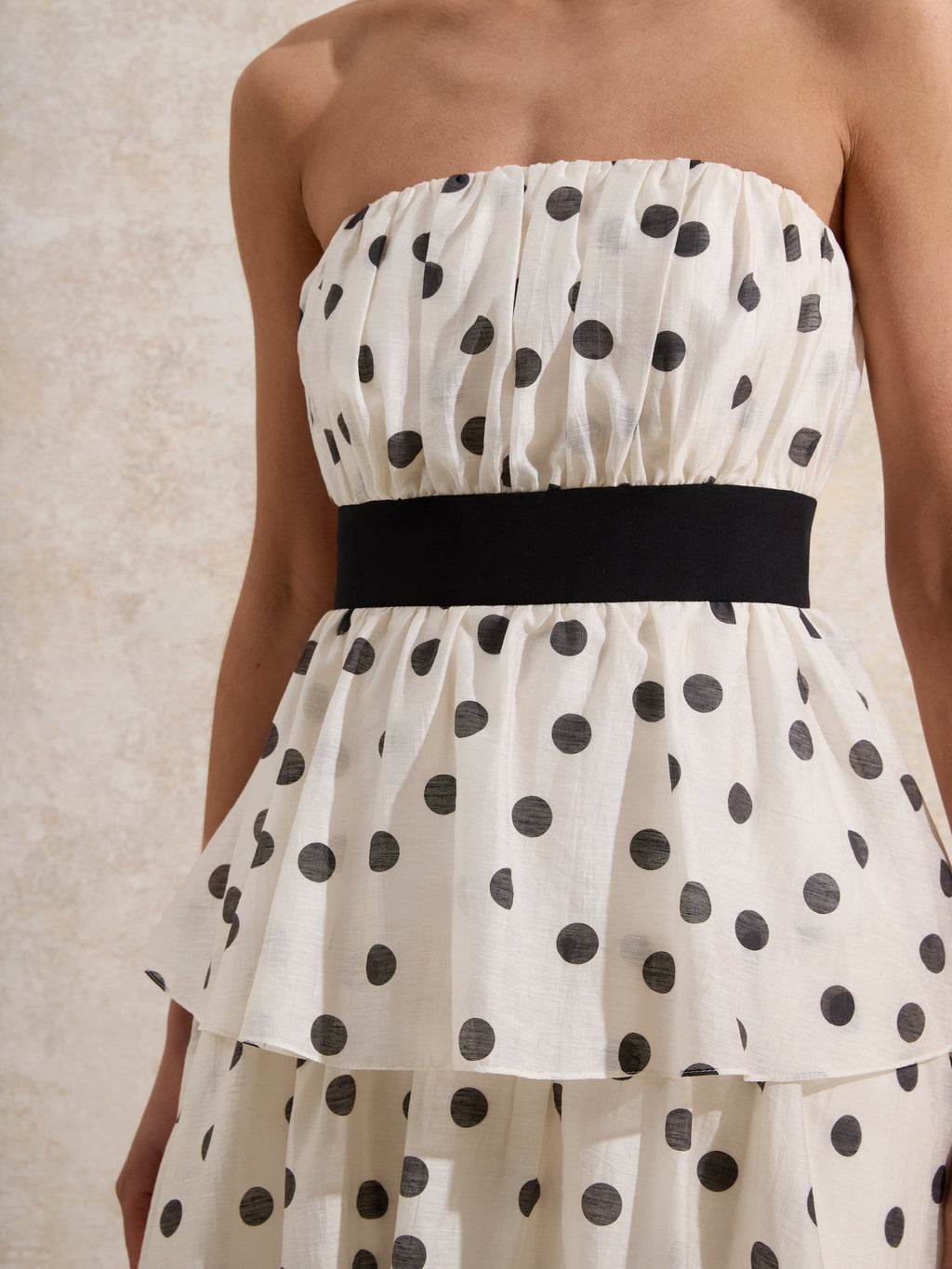 Claudia Black and White Polka Dot-Print Tiered Dress